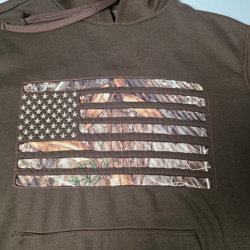 Realtree Hoodie Men Medium Brown Camo American Flag Fleece Pullover Sweatshirt - Picture 4 of 10